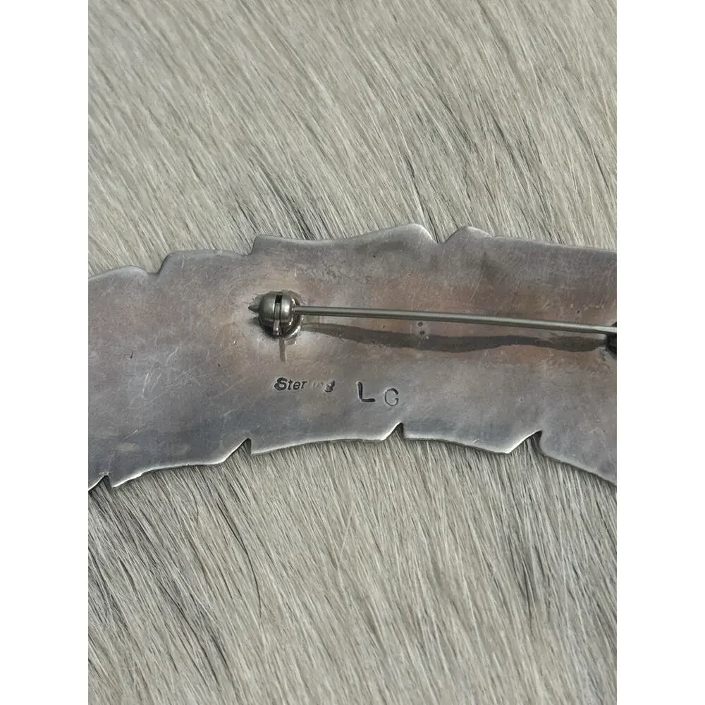 Vintage 3.5” Lorencita Garcia Santo Domingo Sterling Silver Feather Pin Brooch